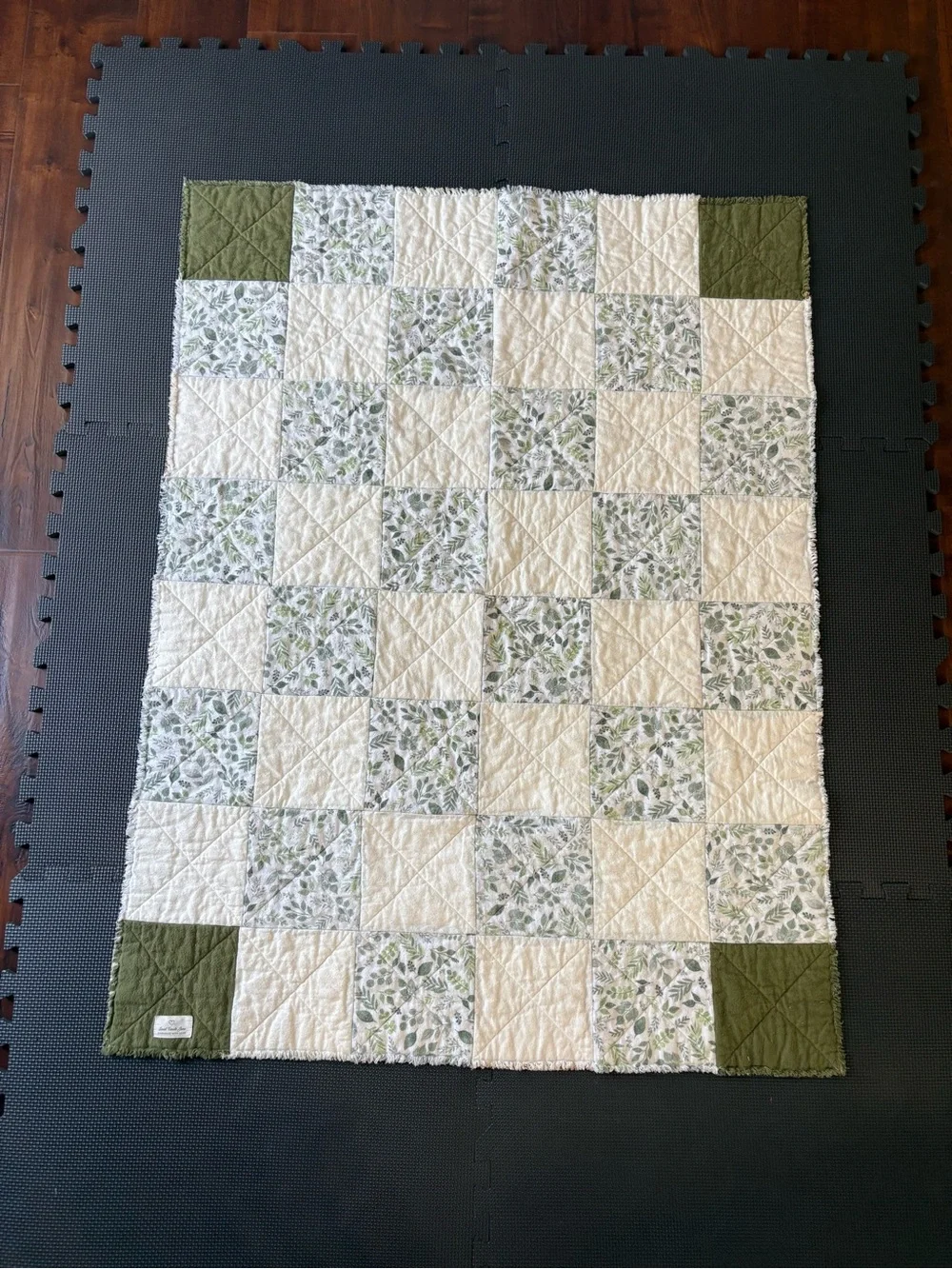 NEW Handmade Cotton Patchwork Baby Rag Quilt - Greens, Blues, Pinks & Whites